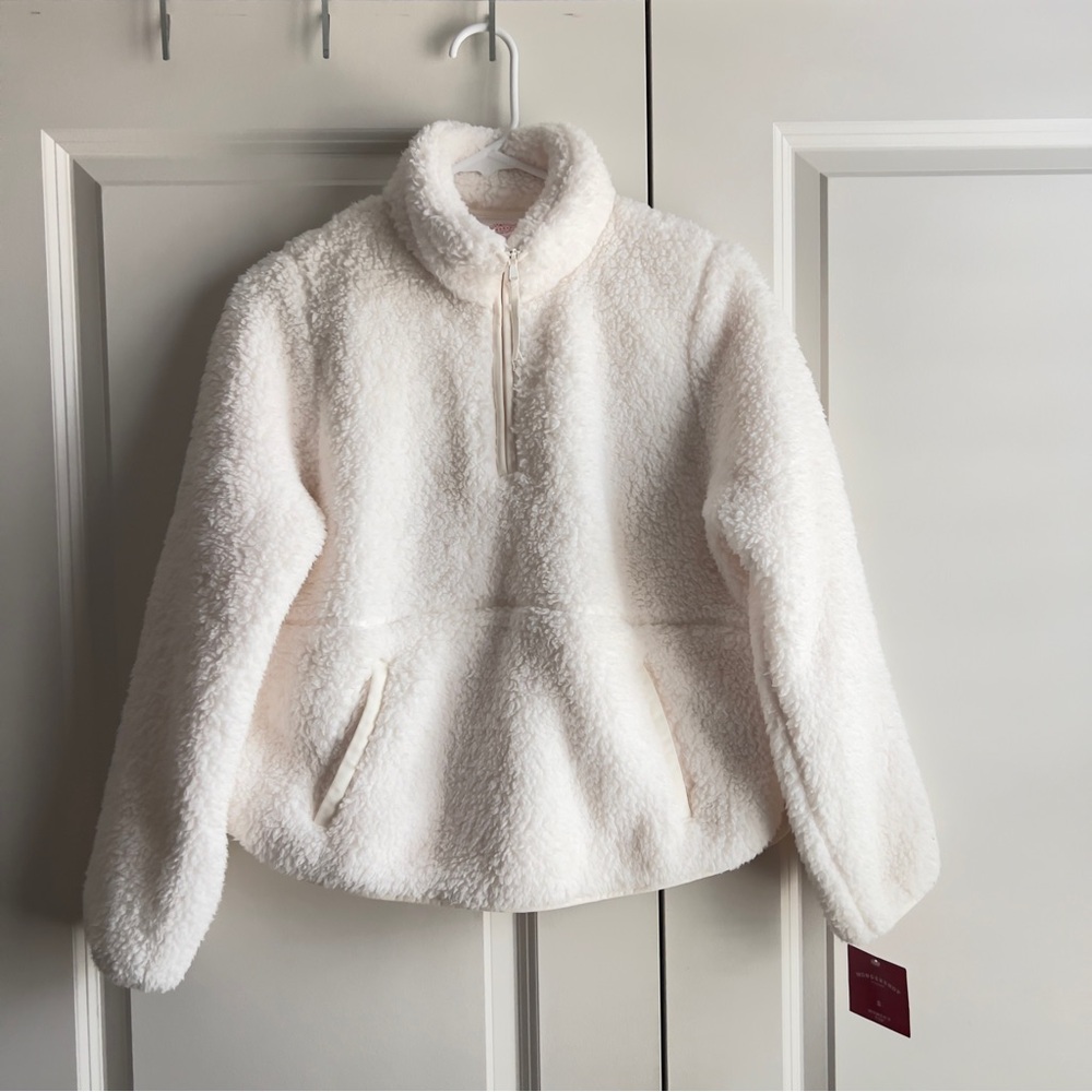 Cream Sherpa Warm Cozy Soft Quarter Zip Comfy Winter Pullover Women’s Small NWT